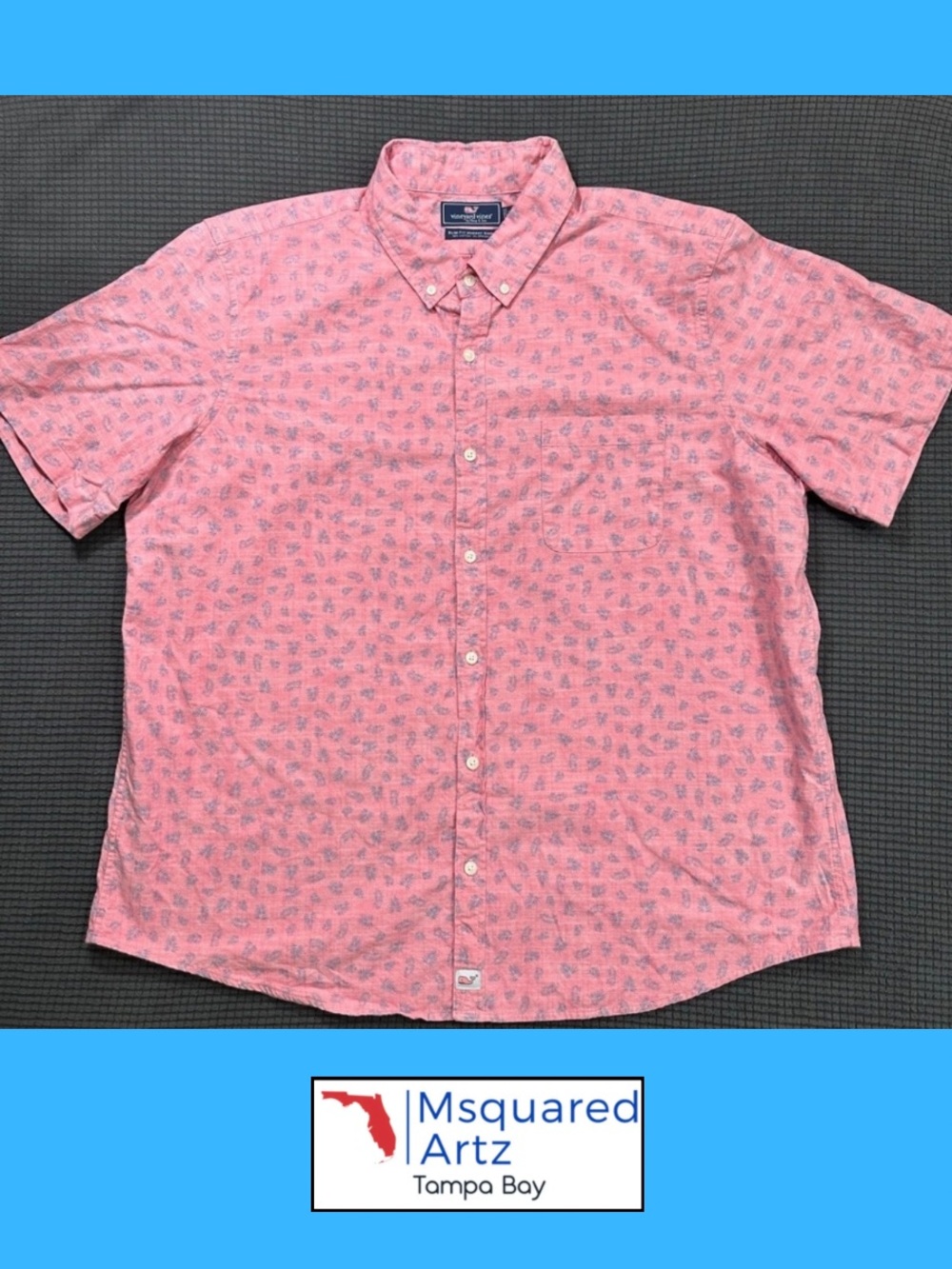 Vineyard Vines Murray Shirt Mens 2XL Pink Palm Print Slim Fit Button Front